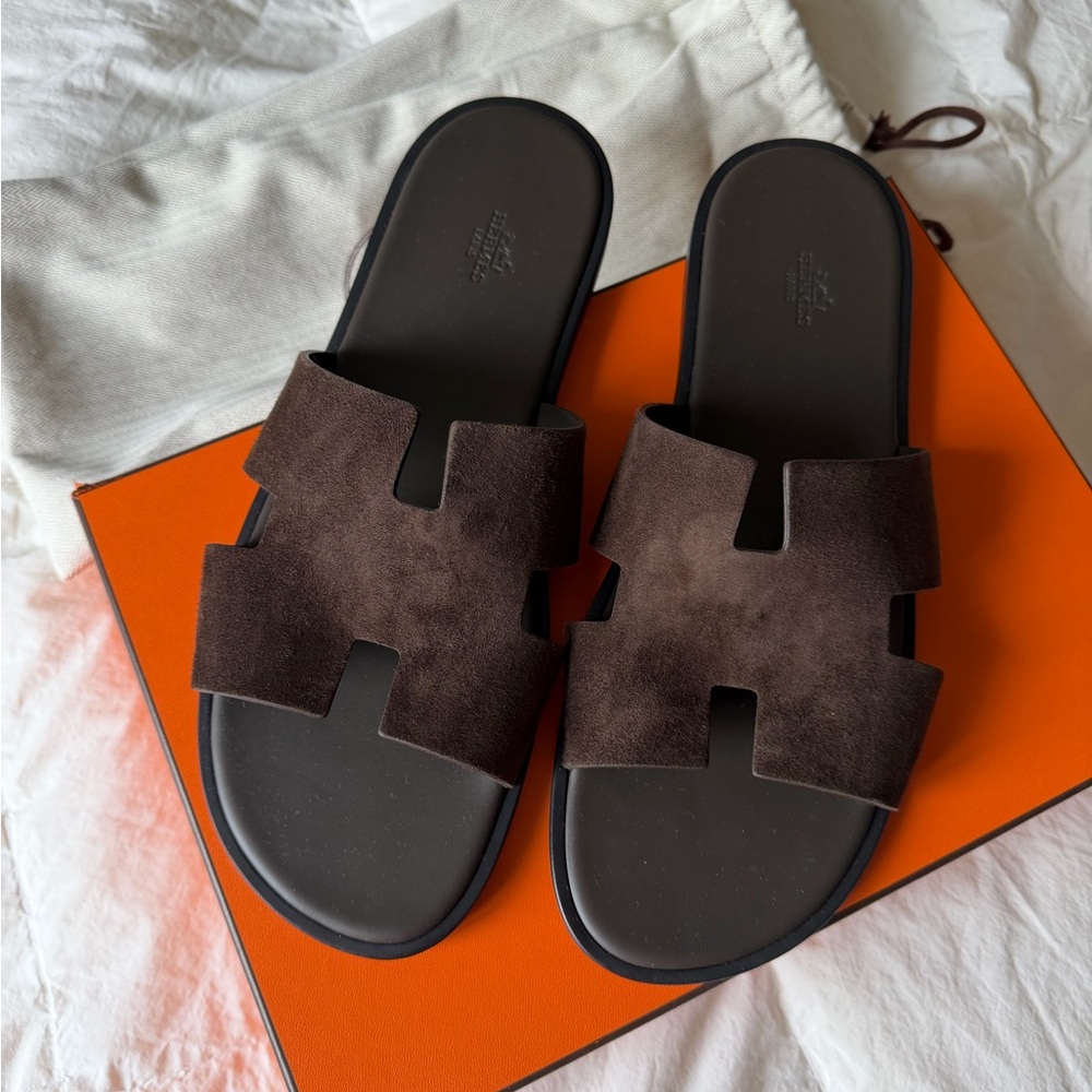 Hermes Dark Brown Slide Sandals